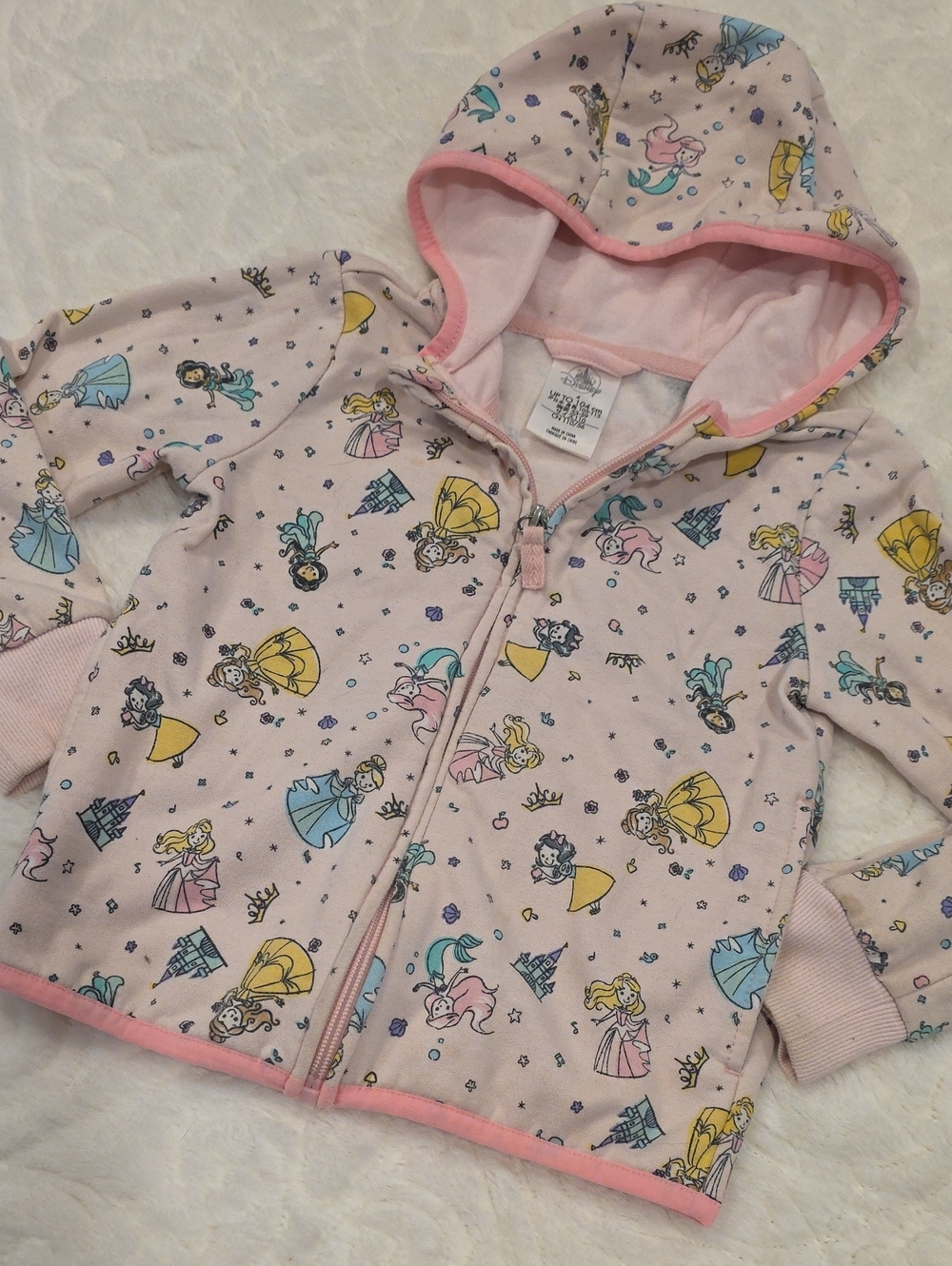 Disney Pink Princess Zip-Up Hoodie with Yellow & Blue Accents